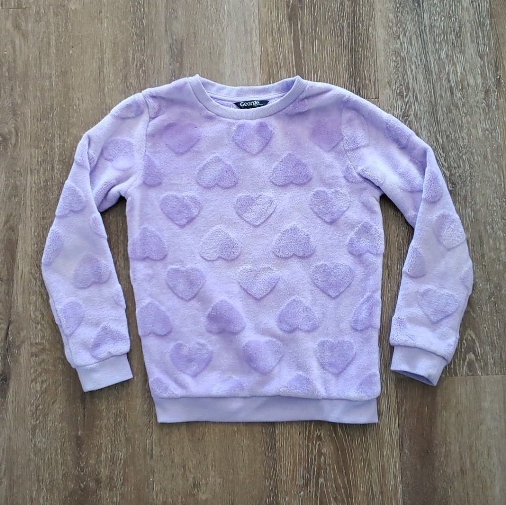 GEORGE M size 7/8 kids girls PURPLE Heart Fleece Long Sleeve Top Sweater Shirt